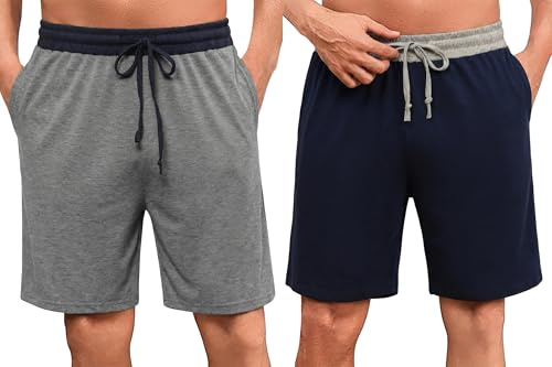 Marvmys Pack 2 Pantalones Pijama Cortos Hombre Algodón Verano | Bicolor con Bolsillos Cintura Elástica Ajustable S-4XL
