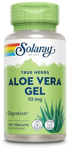 SOLARAY Aloe Vera Gel Capsules 10 mg - Aloe Vera Supplement for Men & Women, with Ginger, Peppermint and Parsley, Herbal Wellness Support, Vegan, Non GMO - 100 Ct Veg Caps