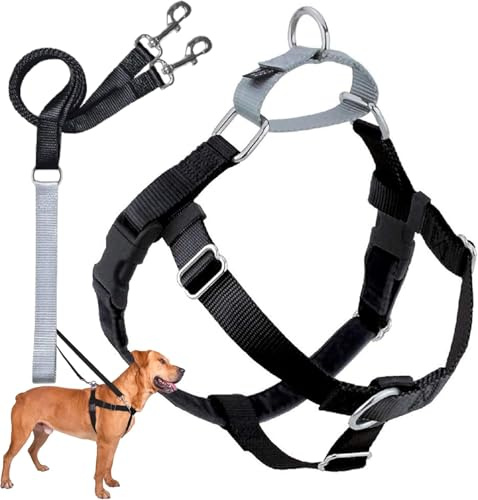 2 Hounds Design Freedom No Pull Dog Harness, Adjustable Harness and Leash Set, Easy Walking & Comfortable Control, Fits Small, Medium & Large Dogs, Solid Colors, Made in USA, 1 LG, Black