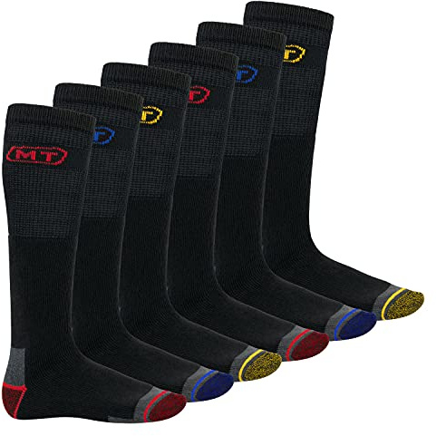 MT® 6 paia di calzettoni lunghi da lavoro e per il tempo libero, in spugna, traspiranti, resistenti, confortevoli, elevata qualità, Uomo, nero, 39/42