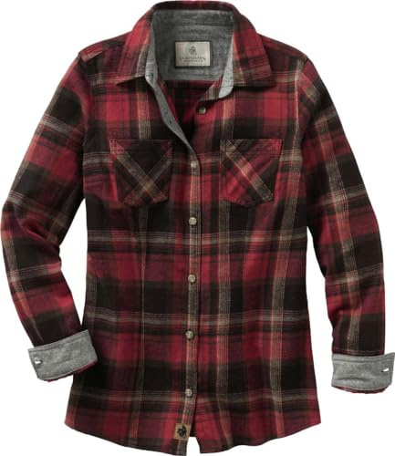 Legendary Whitetails Cottage Escape Flannel Long Sleeve And Solid Color Clothes for Women, Fitted Button Down Maniche Lunghe, Plaid Foresta, S Donna