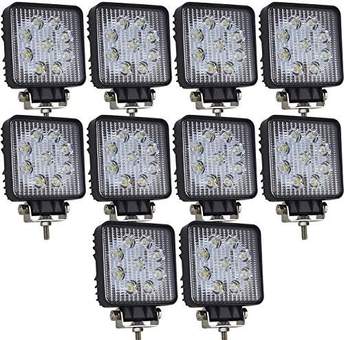 Willpower 10 st 10 cm 27W LED-arbetslampa, strålkastare, LED-ljusstång, 12V, 24V, LED-kåpor, offroad-körljus, vattentäta dimlampor för lastbil, fyrhjulsdriven bil, båt, ATV, UTV, SUV, 4WD, fyrkantig