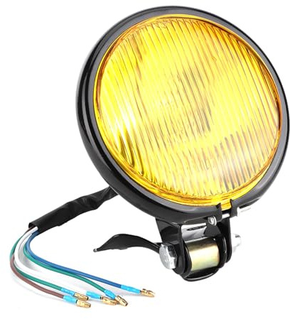 Kimiss Phare Vintage Rétro Universel Moto - Modification Coquille Noire Verre Jaune