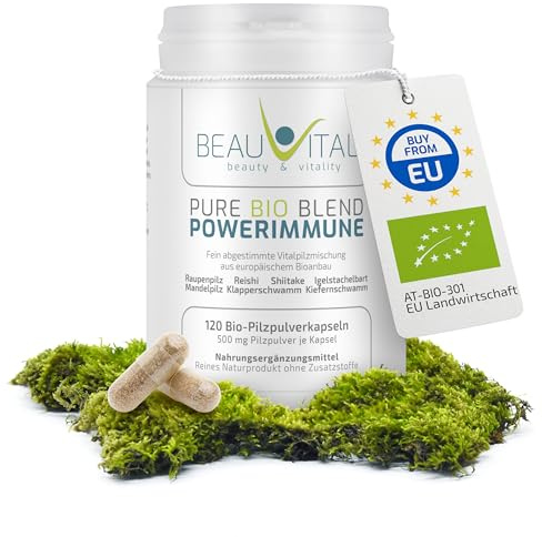 Pure Bio Champignons Powerimmune 120 capsules chaque 500 mg de Cordyceps, Reishi, Hericium, Agaricus, Grifola, Emporia cocos, Shiitake