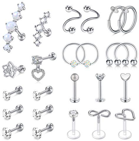 Mayhoop 16g Cartilage Earrings - Men Women Surgical Stainless Steel Tragus Piercing Jewelry Stud Hoop Forward Helix Rook Daith Conch Earrings