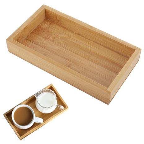 Bamboo Tray, Rectangular Wooden Handle Tray Wooden Tray Bamboo Trays for Breakfast Tea Coffee Table Decorative Butler Pouf Tray(19.2 * 10.2 * 3cm)