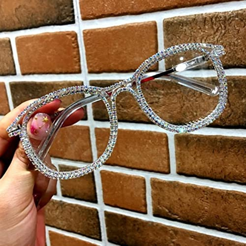 RCJOLLZ Occhiali da Sole Cat Eye diamantati retrò Fatti a Mano con Strass Arcobaleno Occhiali da Vista Oversize a Specchio Piatto Luxury Chic Women Shades UV400