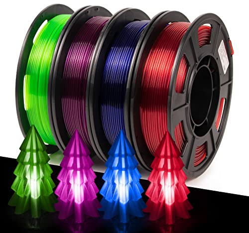 IEMAI PETG Filament 1.75mm, Transparent PETG Rot/Blau/Violett/Fluoreszierendes Grün, 4 x 250g Spule, 3D Drucker Filament, Maßgenauigkeit +/- 0,02 mm