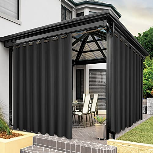 Bonzer Breite wasserdichte Outdoor-Vorhänge für Terrasse, schwer, Privatsphäre, Sonnenlicht blockierend, Ösen, Außenvorhänge für Veranda, Pergola, Pavillon, 1 Stück, 275 x 213 cm, Anthrazit