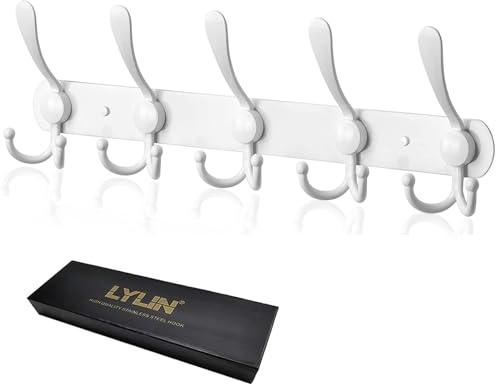 LYLIN Appendiabiti da Parete, Ganci Appendiabiti Attaccapanni da Muro in Acciaio Inox, Cappotto Asciugamano Gancio per Giacche, Cappotti, Cappelli, Sciarpe (Bianco, 15 Ganci,1Pcs)