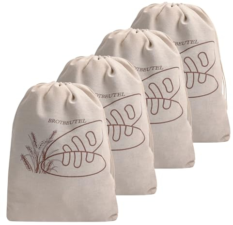 Leinen Brotbeutel,wiederverwendbar, mit Kordelzug, groß, ungebleicht, Beutel für Brot, Baguette,selbstgemachtes Brot und weitere Lebensmittel, Auch Obst- undGemüsebeutel, (30 x 40cm), 4er Set