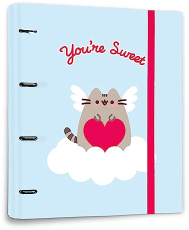 Grupo Erik Raccoglitore ad Anelli A4 Pusheen Purfect Love - Raccoglitore a 4 Anelli con Elastico e Copertina Rigida in Cartone per la Scuola | Cancelleria Gatto Gadget