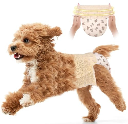 Ambreview Dog Diapers Female, Disposable Diapers for Female Dog with Stretchy Waist, Pull Up Puppy Wraps for Doggie in Heat Period Super Absorbent Leak-Proof Doggy Diaper for Dogs 10PCS (S)