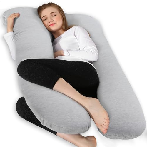 Chilling Home Pregnancy Pillow Cooling, Maternity Pillow for Pregnant Women | Comfortable U Shaped Full Body Pillow Pregnancy Pillows for Sleeping, with Washable Cover (Fog Grey,Jersey)