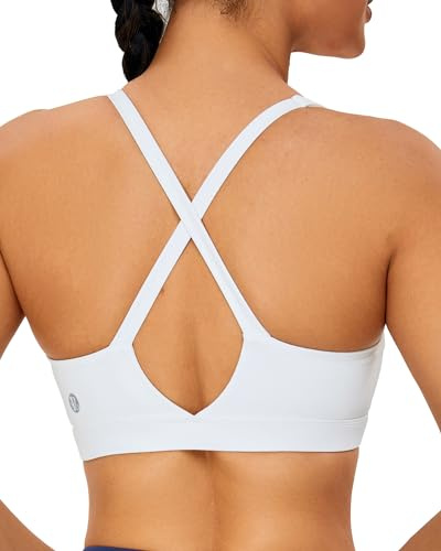 RUNNING GIRL Sports Bra for Women High Support, Molded Cup High Impact Sports Bras with Sewn in Pads Strappy Running Bra(2970 White M)