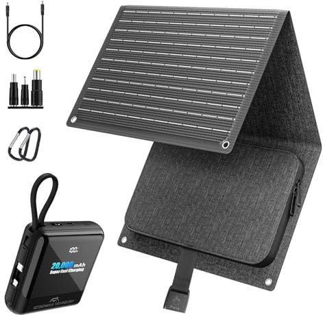 Ecosonique 30W Portable Solar Panel with 20000 mAh Power Bank 33W Fast Charging Portable Charger with Built-in Cable ETFE Solar Panel Charger DC12V USB A QC 3.0 USB C for CellPhone Camping Travel