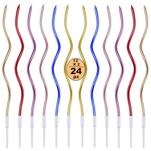 Festa Centro 24 Candele Torta di Compleanno,Candele a Spirale di Compleanno Lunga E Sottile con superficie metallica,Candela a Spirale Cupcake per Compleanno Partito Torta Decorazioni (Multicolore)