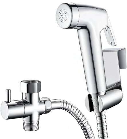 SIEYESCITY Handheld Bidet Sprayer Kits for UK Toilet Douche_ Shattaf Bidets with Bidet Hose, Spray Holder and T-Adapter_ Glossy Silver
