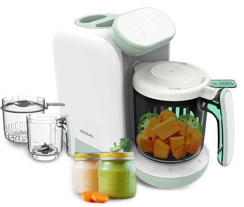 Cecotec Robot de Cocina Bebé, Procesador de Alimentos Nana BabyCare FoodProcessor. Hierve, Tritura, Esteriliza y Calienta Biberones, sin BPA, Apto para Frutas, Verduras y Carnes, Incluye Recetario