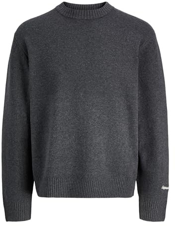 JACK & JONES JORNORREBRO - Maglione da Uomo con Scollo Rotondo, Grigio Scuro mélange, S