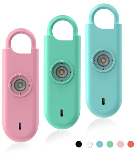 Fauxomor Personal Safety Alarm for Women, 3 Pack 140DB Rape Panic Attack Alarm Keychain Police Approved with Low Battery Notice with Strobe Light, Gift for Kids Elderly College Girls(Blue+Green+Pink)