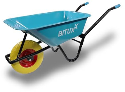 BITUXX Schubkarre 100L Schubkarren Schiebkarre Groß Scheibtruhe Bauschubkarre Blau mit PU Vollgumi Rad Gelb bis 250kg