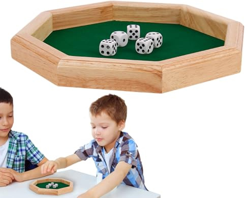 Würfeltablett aus Holz – Spieltisch, achteckige Würfelmatte und Würfelbox für Spiele | Würfelbrett-Organizer für Familienspieleabende, Spieleabende zu Hause, Tabletop-Strategiespiele, Holzwürfel-Zubeh