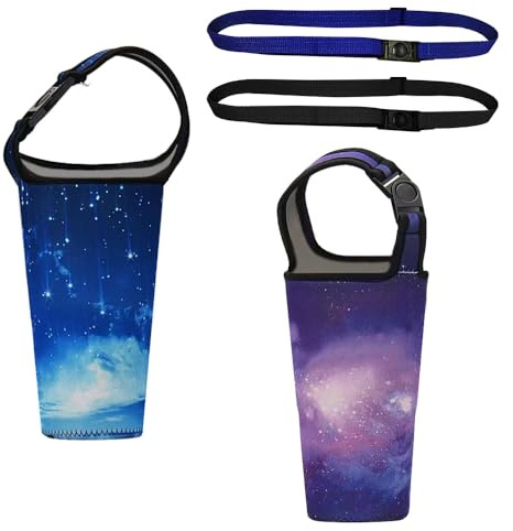 XINGSUI 2 Pieces Water Bottle Carrier Bag, for Hiking,Travelling,Camping | Neoprene, adjustable shoulder straps and removable plastic press studs, waterproof,for storing 30oz tumblers and similar cups