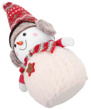 DECOMELODY Plush Snowman Desk Decoration med Mjuka Öronmuffar Juligt Bordssmycke i Plysch för Mysig Holiday Tabletop och Xmas Firande