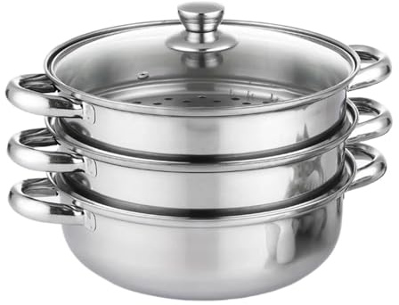 Olla de vapor 3 niveles for cocinar, multiusos, acero inoxidable, for verduras, albóndigas, caldo, salsa y alimentos para Dumpling Momo