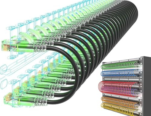 ZHHSUNY Set med 24 Cat6a ultratunn ren kopparanslutningskabel, 550 MHZ 25Gbps 28 AWG flexibel patchkabel Cat6, nätverkskabel för nätverksskåp splitter (svart, 1FT)