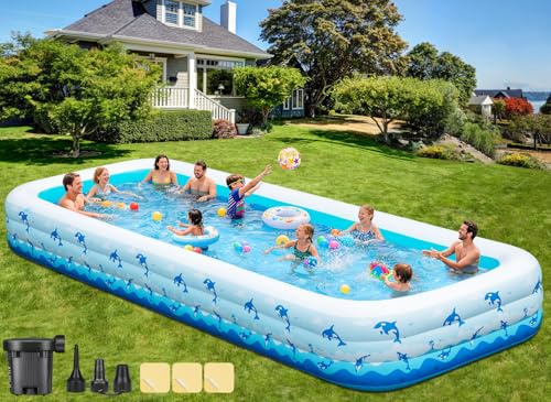Extra Large Inflatable Swimming Pool – 165 x 76 x 22 Oversized Blow Up Pool for Adults, Big Family Backyard Pool with Pump, Thickened Kiddie Pool for Summer Water Party, Easy Set Up