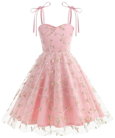 Flower Girls Dress Embroidered Prom Dresses for Teenagers & Kids Bridesmaid Princess Costume for Wedding Party Casual Outfits Fairy Satin Strap Maxi Tutu Dresses 4-10 Years