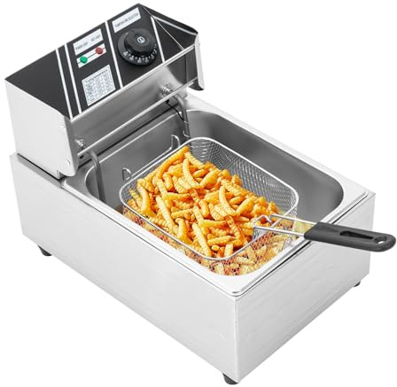 KIGNIEK Freidora de acero inoxidable con cesta de 6 l, freidora profesional de zonas frías, 2500 W