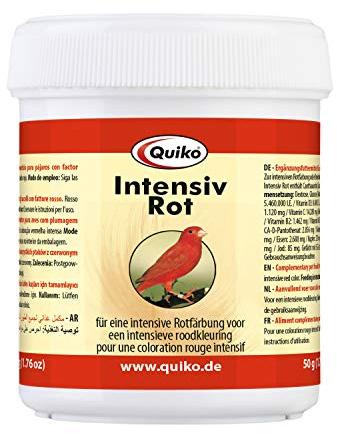 Quiko Intensivo Rojo 50g - Alimento complementario para aves con factor rojo - para coloración roja intensiva y la intensificación del color del plumaje de las aves con factor rojo