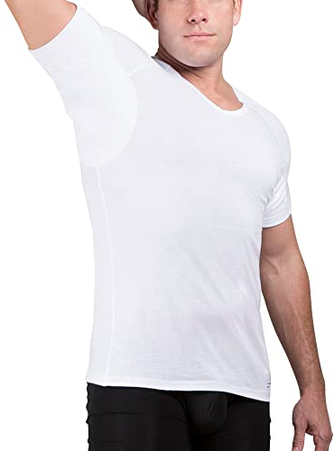 Ejis Sweatproof Undershirt for Men | V-Neck Cotton | Classic Fit T Shirt with Sweat Pads | Odor Resistant | Blocks Sweat (Large, White)