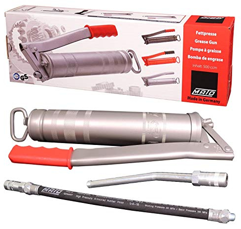 MATO ABACUS® Profi-Handfettpresse, Hochleistungs-Fettpresse, Kartuschenpresse, Hebelfettpresse, Fettspritze, Fettpistole für Schmierfett-Kartuschen – E500 Handfettpresse Set in Schwarz