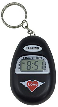 Visionu, Schlüsselanhänger mit sprechender Uhr in italienischer Sprache. Für Blinde, Schwarz Medium