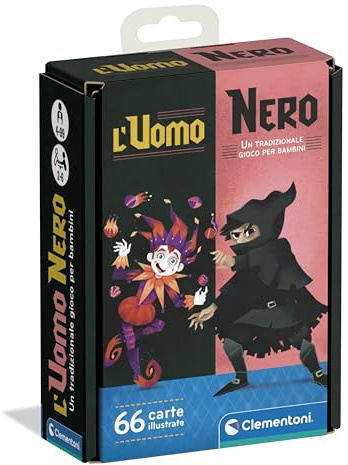 Clementoni - L'Uomo Nero Versione Tascabile, Mazzo di 66 Carte, per Bambini 4+ Anni e Adulti, Gioco da Tavolo in Formato da Viaggio, 2-6 Giocatori, Idea Regalo, Made in Italy, Lingua Italiana, 16299
