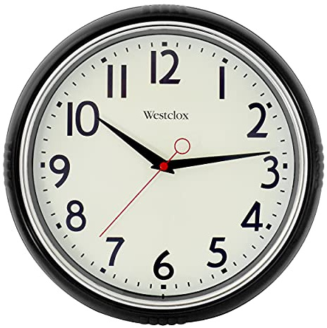 Westclox Retro Wall Clock for Kitchen, Bedroom, or Living Room – Vintage Quartz Analog Wall Clock with Chrome Bezel & Dome Glass Lens, Easy-to-Read Numbers (Black, 12)
