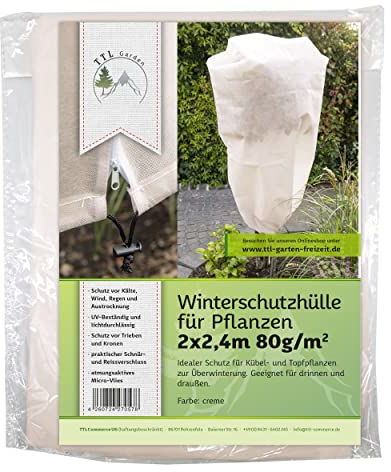 TTL Garden 200 x 240 cm Winterschutz Haube für Pflanzen 80g/m² beige - Premium Vlies Schutzhülle mit Reißverschluss, Frostschutz Haube für Kübelpflanzen Palmen Oliven - gegen Frost Wind Austrocknung