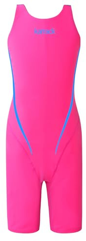 karrack Girls Swimming Suit Sports Conjoined Girls Training Competition Children Swimming Suit, Rose Red, 9-10 Years
