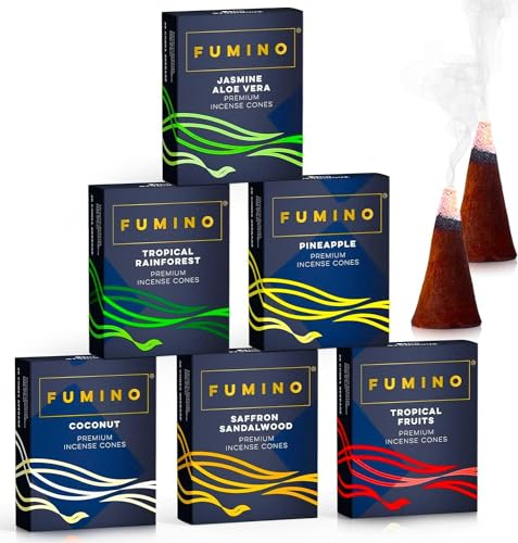Fumino Conos de Incienso Tropicales – Lote 6 Cajas Masala Agarbatti, 90 Conos para Relajación, Meditación y Aromaterapia (90 g)