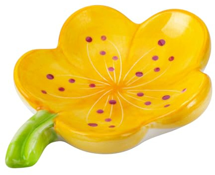 HuaLiSiJi Ceramic Soap Dish with Flowers Ceramic Soap Dish Leaf with Drainage for All Common Sizes Solid Soaps (Yellow)