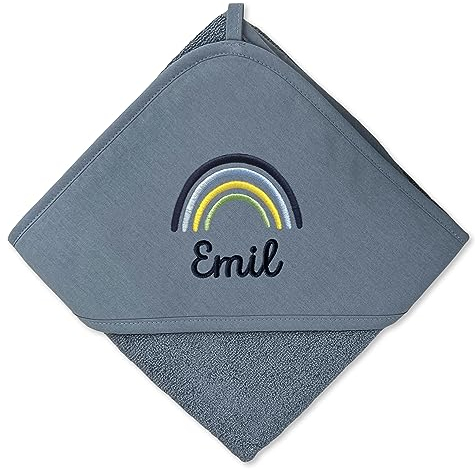 upstitch studio Kapuzenhandtuch für Baby/Babyhandtuch (75x75cm) mit Namen personalisiert für Jungen in Blau aus 100% Baumwolle, Babyhandtuch