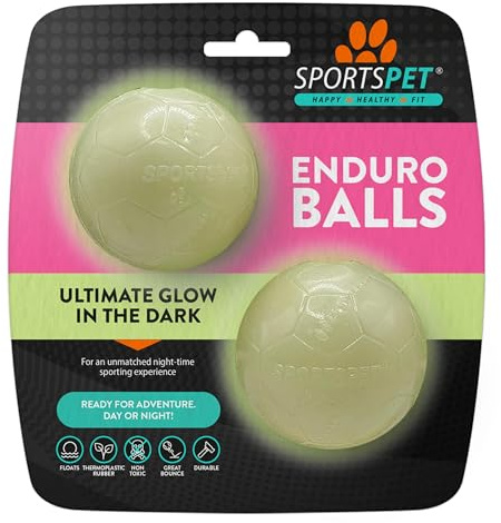 SPORTSPET Football Bounce Natural Rubber Dog Balls - Ultimate Glow in the Dark Dog Ball - Floating Throw and Fetch Toy Ball for Dogs - Pack of 2 (64mm)