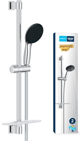 GROHE Vitalio Start 110 Barra de ducha (barra de ducha de 600 mm, flexo 1,75 m 2 chorros, sistema antical, incluye repisa de ducha), Cromo 26952001