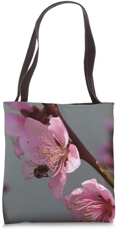 Honey Bee Feeding on Peach Tree Blossom Tote Bag