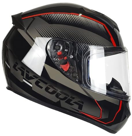 ZXJDP Integraler Motorradhelm für Männer Frauen, Coole Vollvisierhelm DOT/ECE-zugelassen Leichter Jethelm Roller-Helm Scooter-Helm Moped Mofa-Helm Unisex Vier Jahreszeiten,Black red a,XXL
