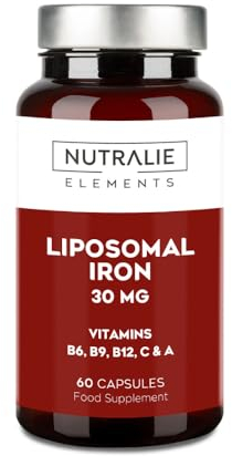 Ferro Liposomiale 30mg Stanchezza e Affaticamento - Con Vitamina C, B12, Acido Folico, A e B6 - Integratore di Ferro - 60 Capsule Liposomal Iron Nutralie